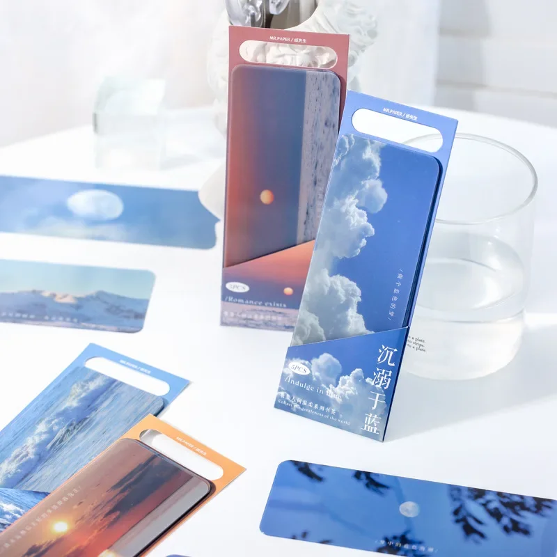 5pcs Dusk Clouds Bookmark Simple Ins Landscape PVC Matte Reading Retro Book Page Marker Message Card Stationery Supplies