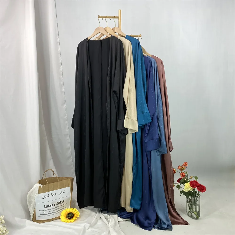 Eid Muslim Dress Women Satin Kimono Open Abayas Dubai Kaftan Ramadan Islam Clothing Robe Kebaya Turkey Jalabiya Caftan Marocain