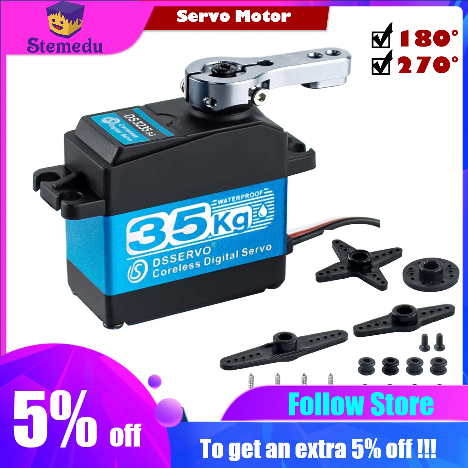 

35kg Servo High Torque Coreless Motor Servo Steel Gears Servo for RC Car Robotic DIY 180 Degree 270 Degree DS3235