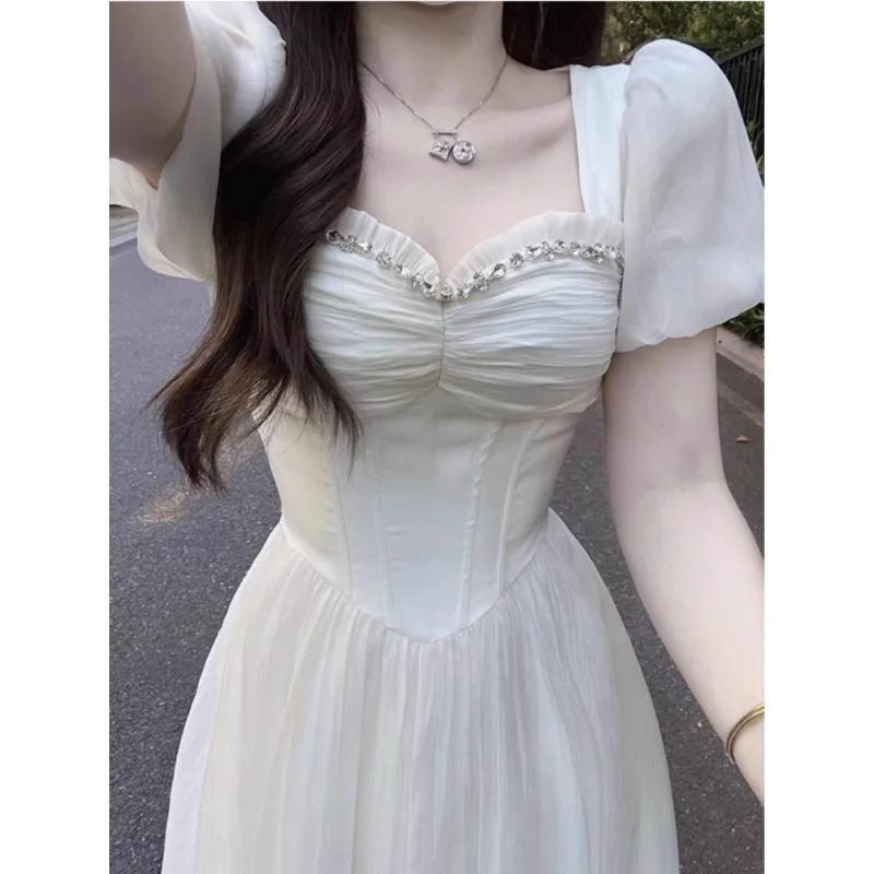 2025 Свадебные платья принцессы с пышными рукавами, трапециевидной формы, с воротником в форме сердца, длиной до пола, с бисером, корейское свадебное платье для фотосессии по индивидуальному заказу