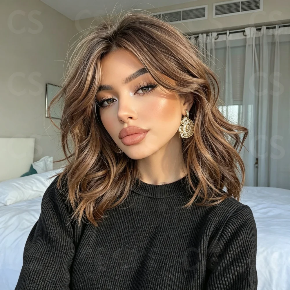 16Inch Ombre Brown Wave Human Hair Wig Preplucked Glueless Silk Base 5x5 Soft Natural Jewish Style with Baby Hair And HD Lace