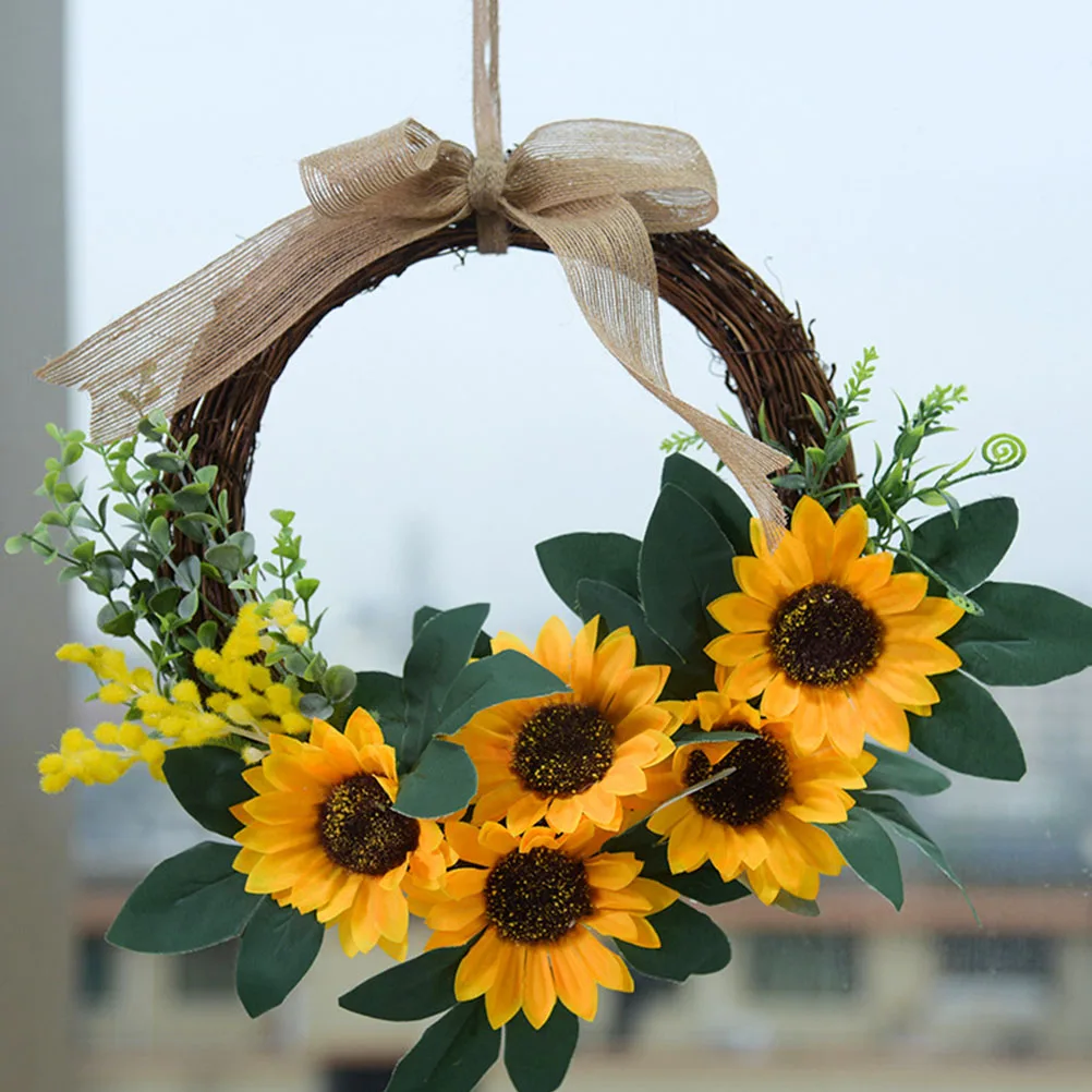 

Artificial Sunflower Wreath Hanging Pendant Decor Household Wall Decorative Wreath Simulated Sunflower Bedroom Garland Ornament