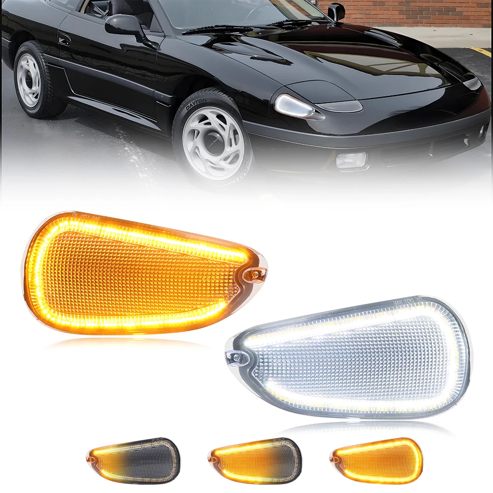 2Pcs Front Bumper Turn Signal Light Parking Light Side Marker Light With LED For 1991 1992 1993 Dodge Stealth/Mitsubishi 3000GT