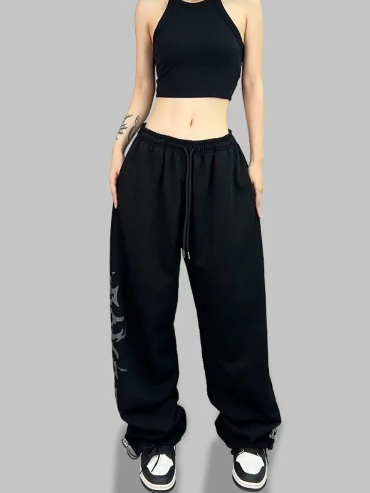 Style américain cordon pantalons de survêtement pantalons à jambes larges femmes danse de rue Hip-hop Sport pantalon rétro décontracté Streetwear Baggy pantalon
