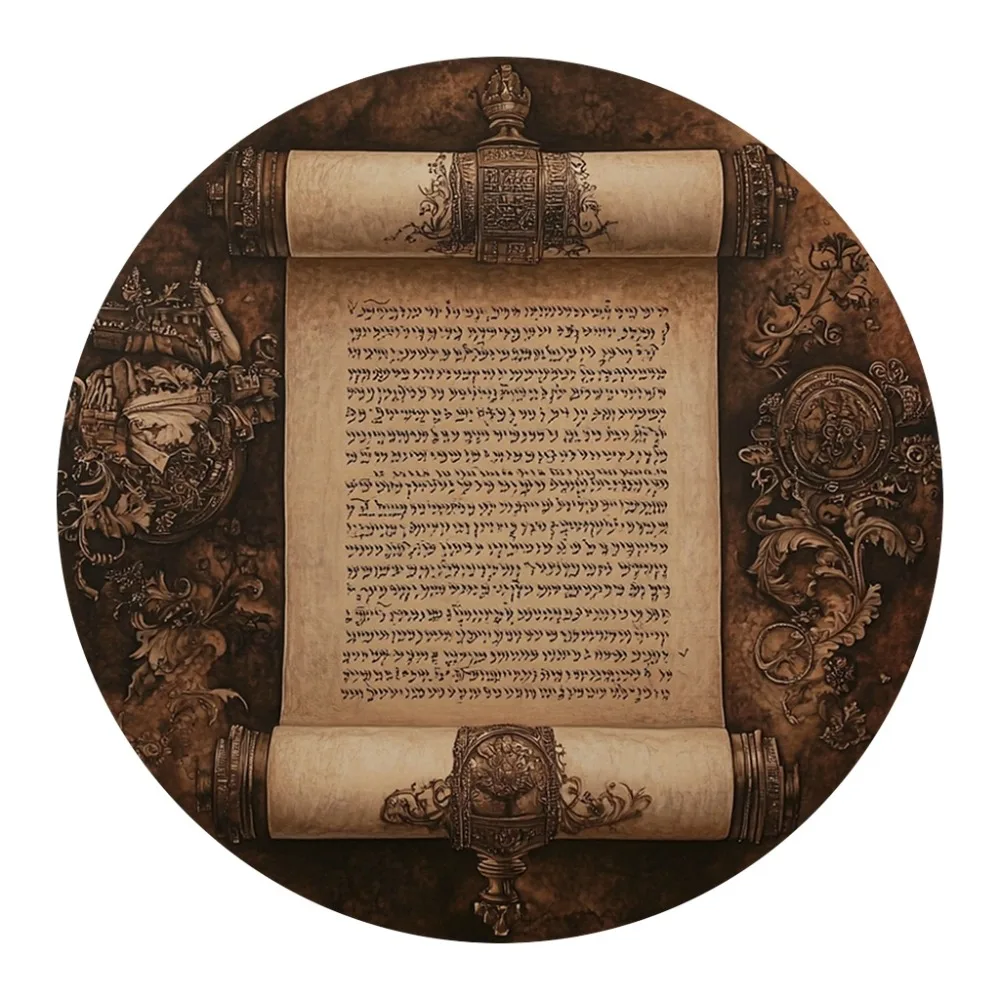 CIFBUY Torah Scroll Hebrew Vintage Art Round Metal Sign 2D Flat Printing Aluminum Plaque Religious Wall Decor Gift