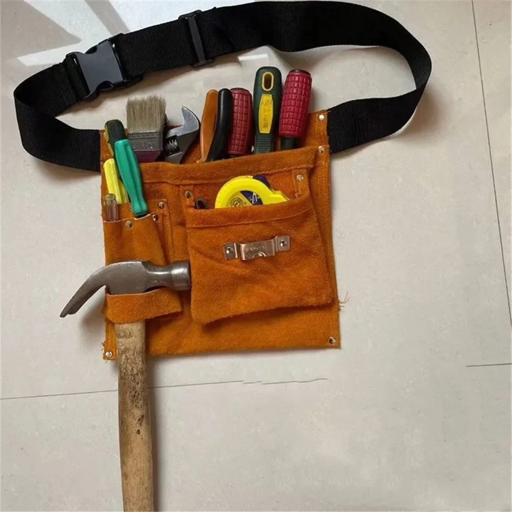 Reinforced Leather Tool Bag with Waist Belt Large Capacity Tool  tough built Belt Tool Organizer Pouch for Electrician Carpenter