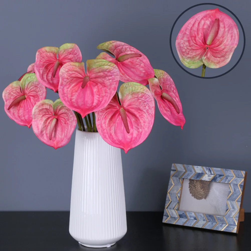 

6Pcs Realistic Faux Anthurium Plastic Flowers Lifelike Artificial Plant Decoration for Home Weddings DIY Centerpieces