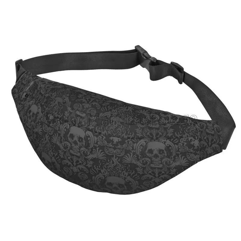 Riñonera gótica negra de Damasco para hombre y mujer, bolso de cintura grande con cinturón ajustable, ideal para viajes, senderismo, ciclismo y correr