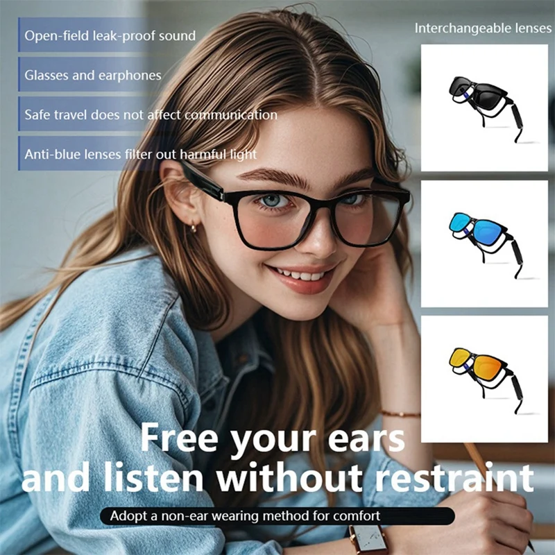 ●Magnetic Smart Glasses with Blue Light Filtering & Polarized Lenses Voice Assistant, UV400 Protection Polarized Gray