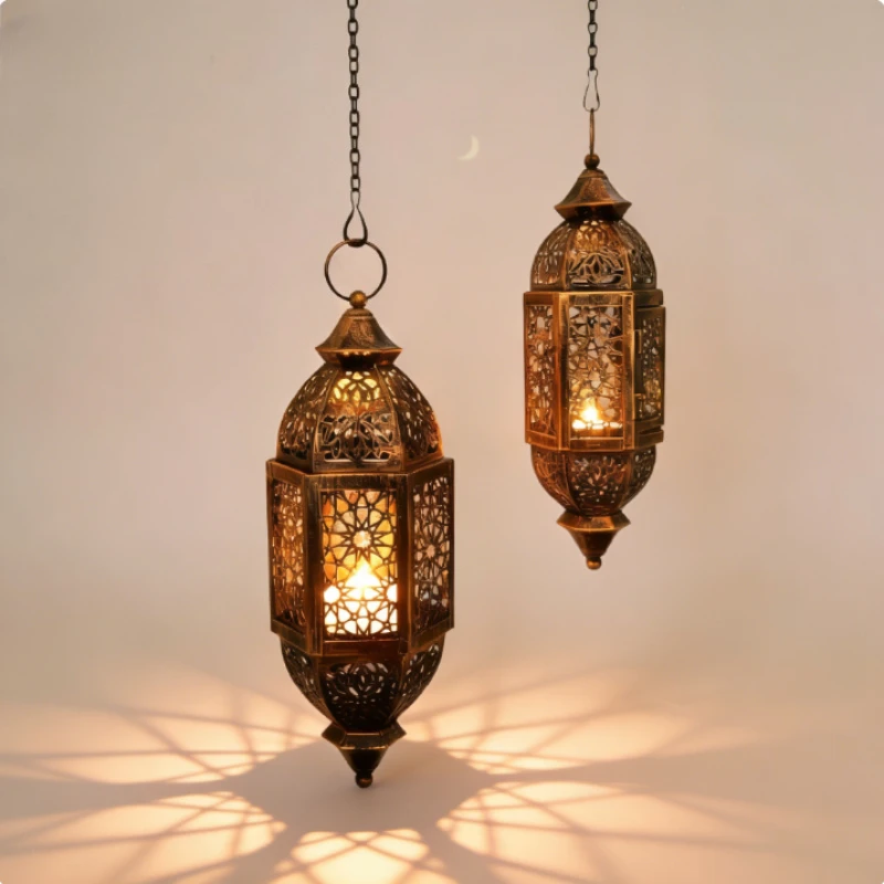 Moroccan Iron Candle Lantern Handmade Hollow Wind Light for Boho Home Decor Vintage Rustic Wedding