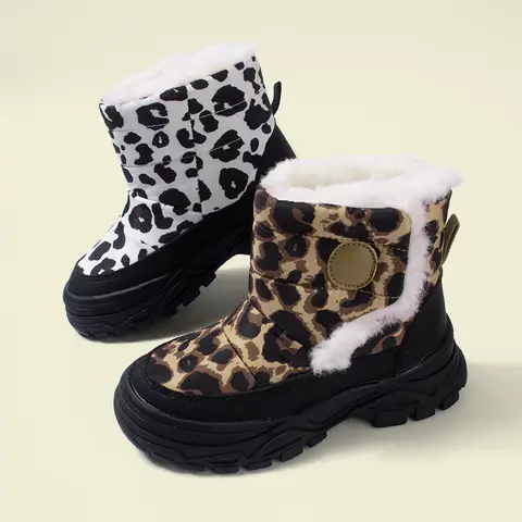 Winter Children Snow Boots Boys Girls Warm Short Boots With Thick Fur Kids Fashion Leopard Print Winter Boots