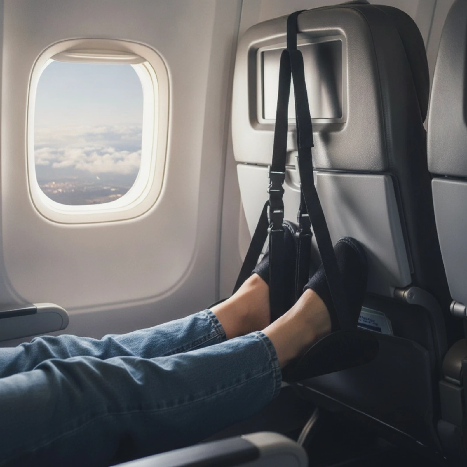 Hanging Footrest Ergonomic Foot Sling Footrest with Adjustable Straps Lightweight Plane Foot Rest Sturdy for Travelers