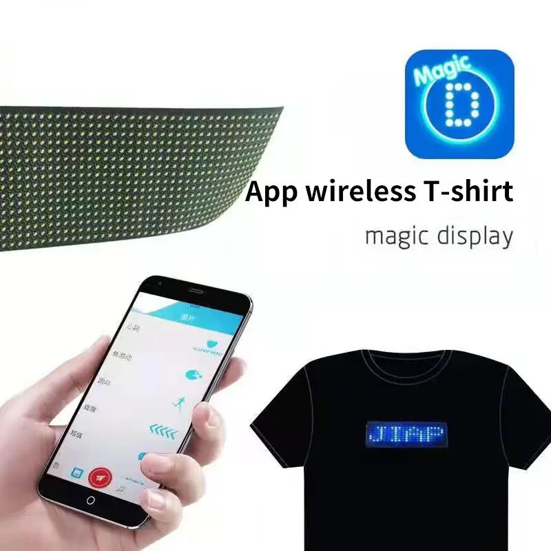 High Quality Custom App Wireless Programmable LED Light Men T- Shirt For Music Party