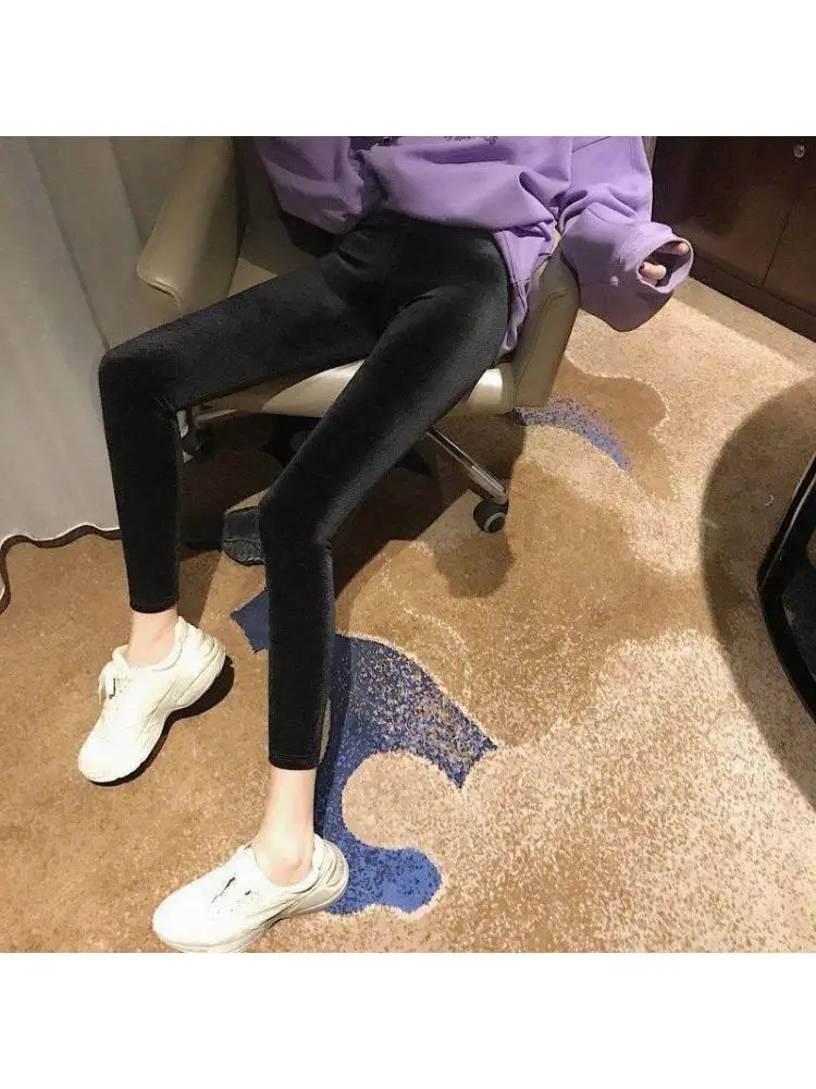 2024 Plus Size 40- 75kg Four Seasons Velvet Leggings Women Outer Wear Tight Stretch Casual InnerBlack Pants Super Beautiful