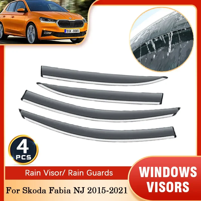 4x For Skoda Fabia Mk3 NJ 2015~2021 Rain Sun Hatchback Window Visor Smoke Deflector Awning Vent Cover Trim Protector Accessorie