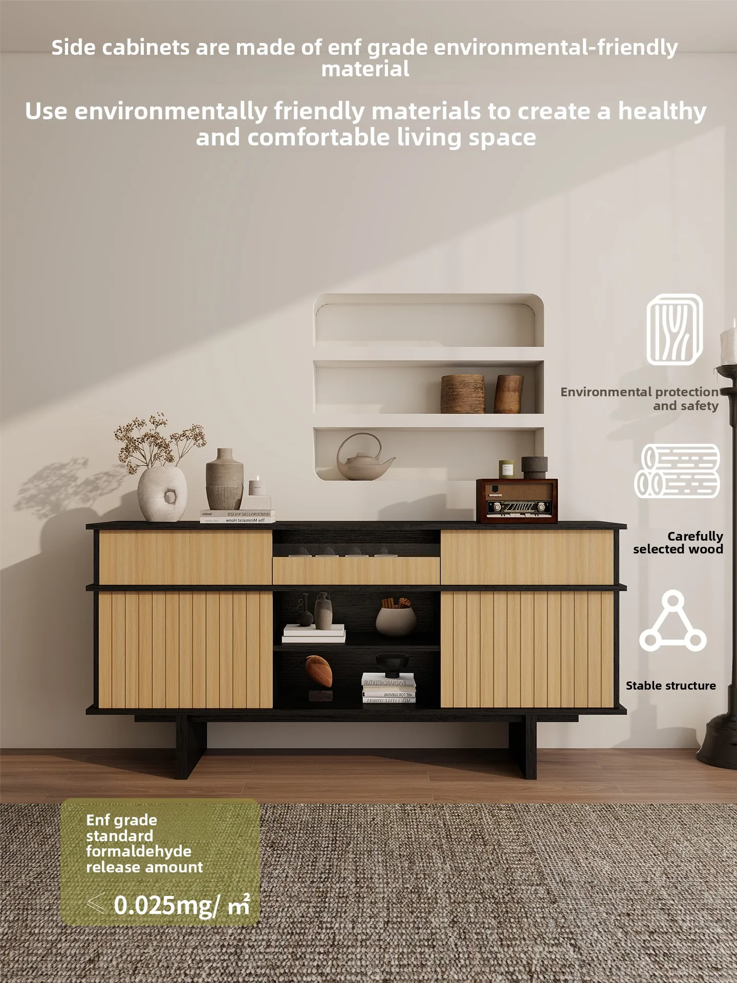 CX solid wood vintage style sideboard with a light luxury and high-end feel, integrated wall-mounted living room home abinet