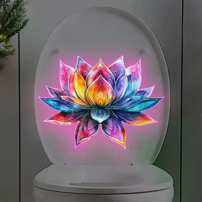 Bathroom Luminous Toilet Sticker Night Light Lotus Wall Decal Toilet Seat Cover Sticker Self-Adhesive PVC Waterproof Home Decor