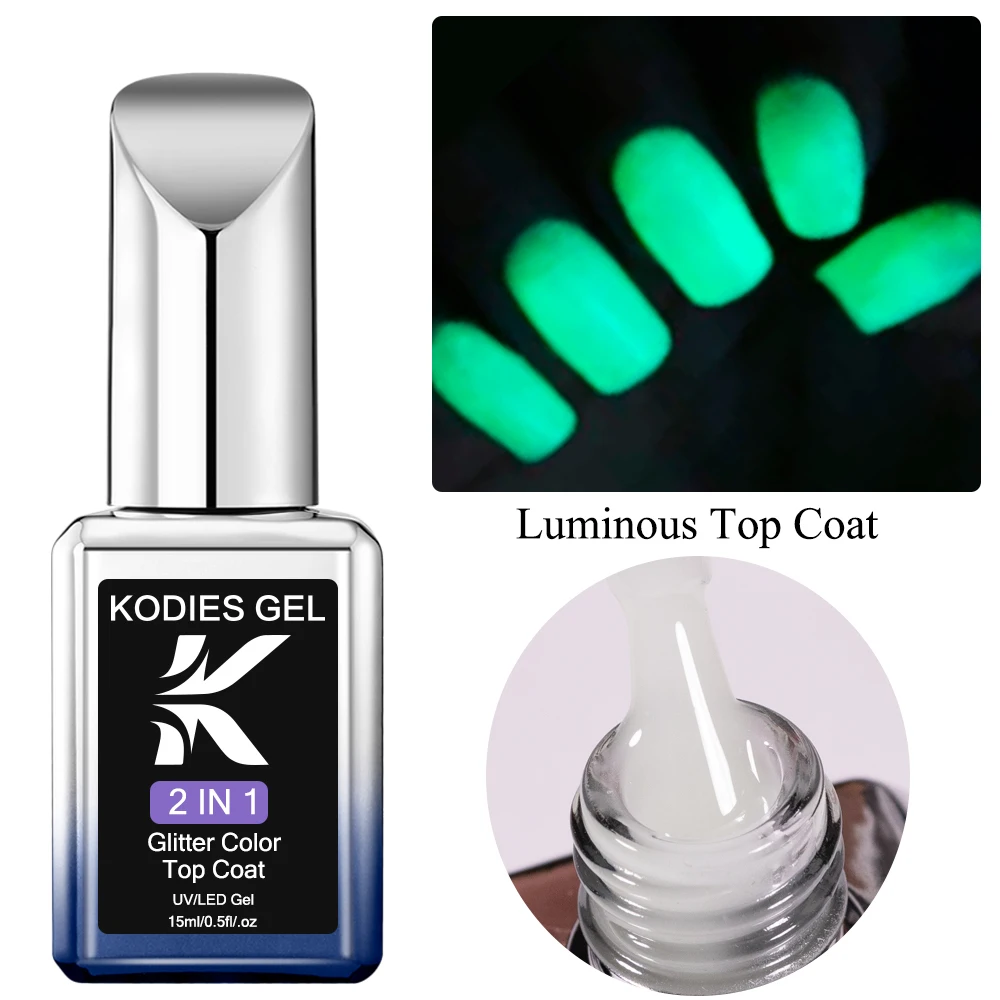 KODIES GEL Holoween Top Coat luminoso Smalto per unghie gel Bagliore nel buio Nessun tovagliolo Coat Unghie a lunga durata Finitura smalto gel