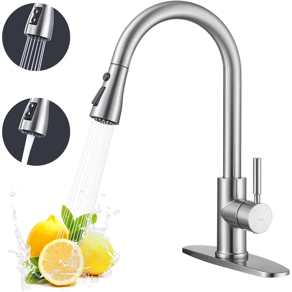 

Pull Down Sprayer Kitchen Faucet, Single Handle Stainless Steel for Farmhouse, Laundry, and Bar Sinks