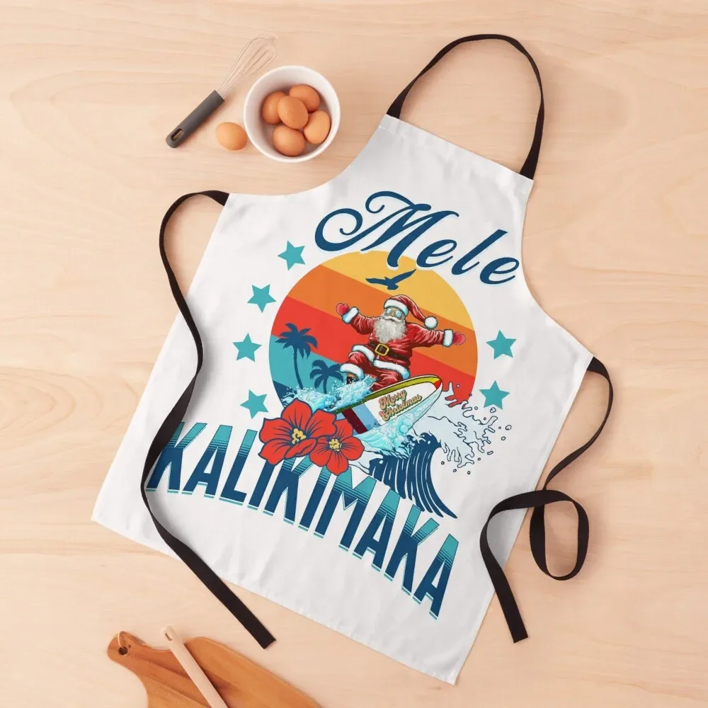 

Funny Mele Kalikimaka Surfing Santa Apron Manicurists Women's Dress Apron