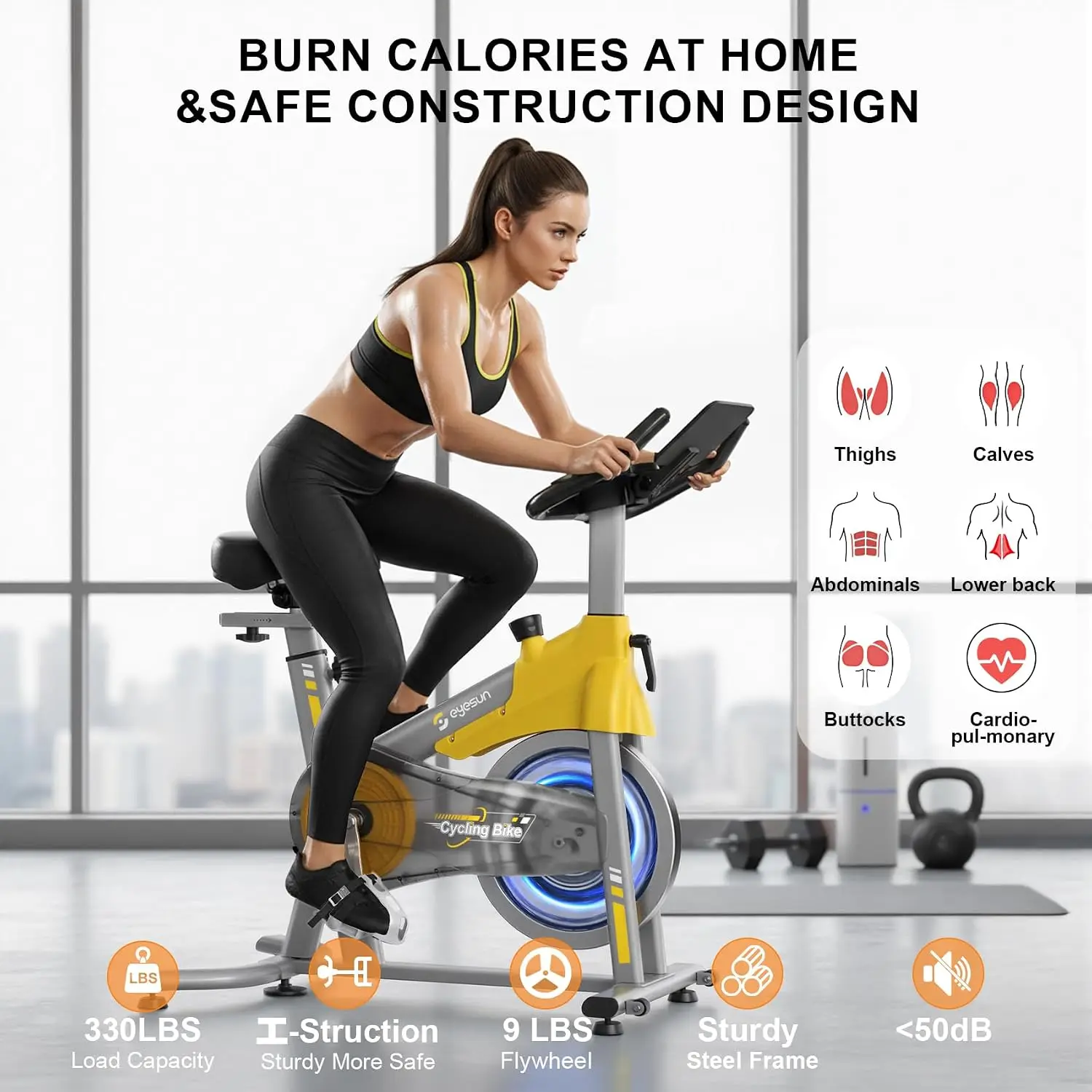 Exercise Bike Stationary with Magnetic Resistance Silent Belt Drive 350lbs Capacity Upgraded Seat Home Cardio, Customized