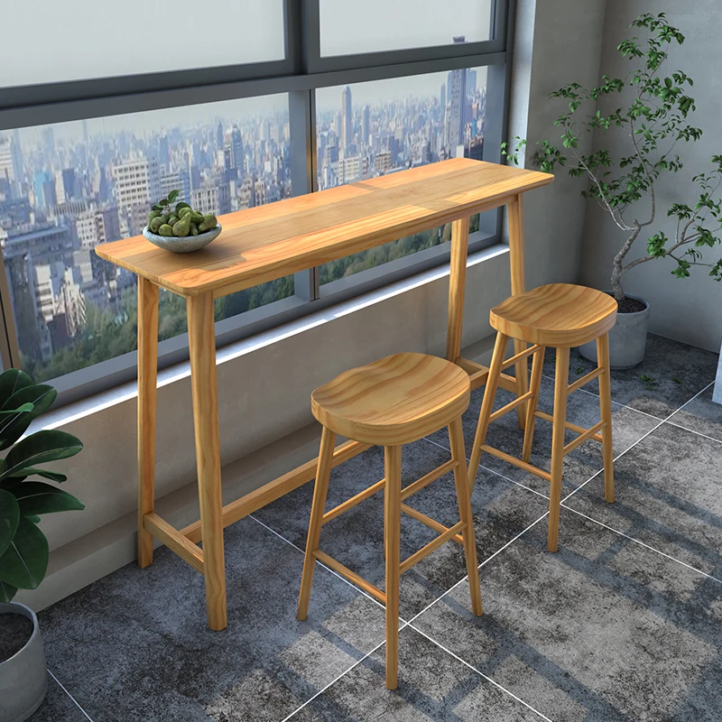 

Solid wood bar table and chairs Household log color high Dining table Long narrow table Balcony partition Simple wall