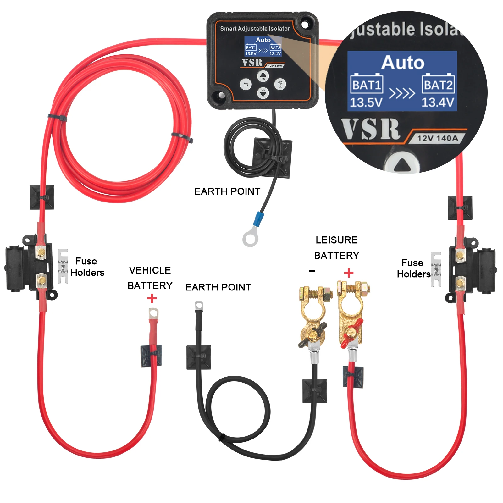 Adjustable Voltage Dual Battery Isolator 12V 140Amp VSR for Lithium & Lead-Acid Battery Wear-resistant Car Accessories 3/5/7m