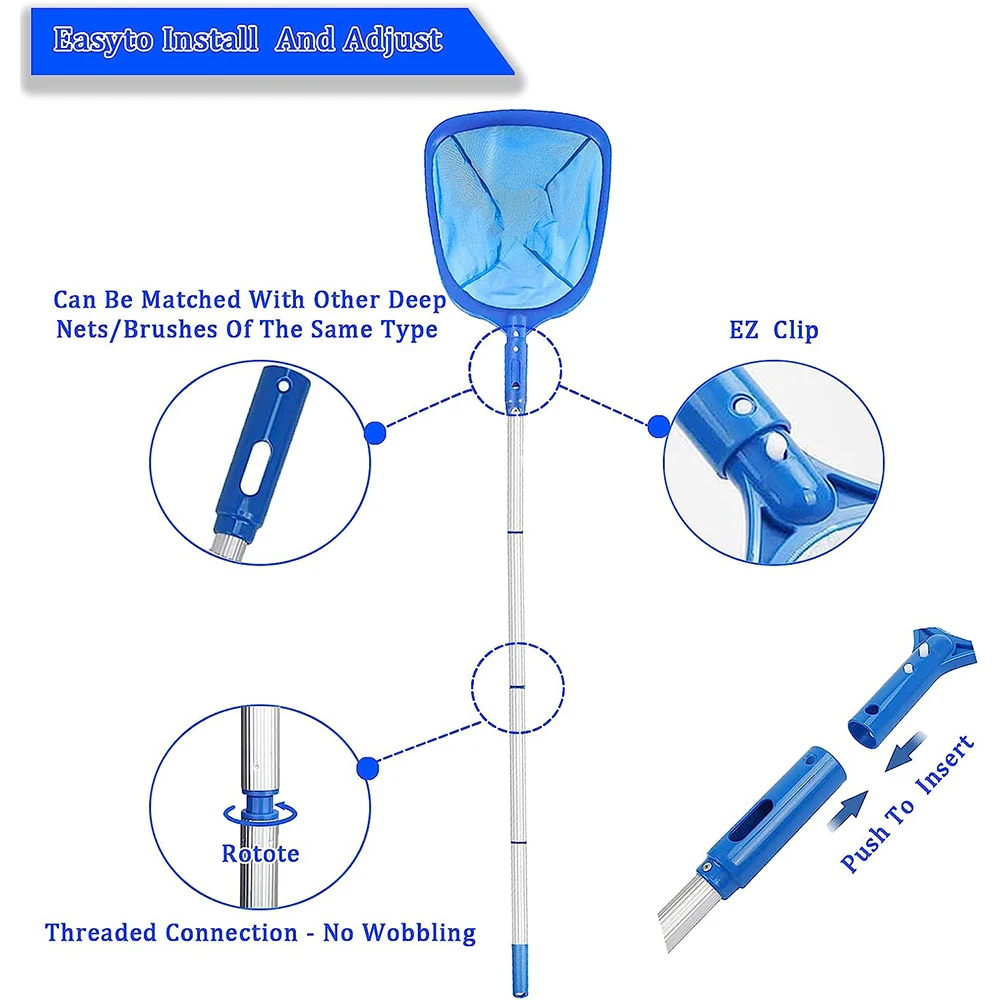 Pool Adjustable Skimmer Net Telescopic for Cleaning Detachable Surface of Swimming Leaf Pole Fine with Tub Spas and Fountains