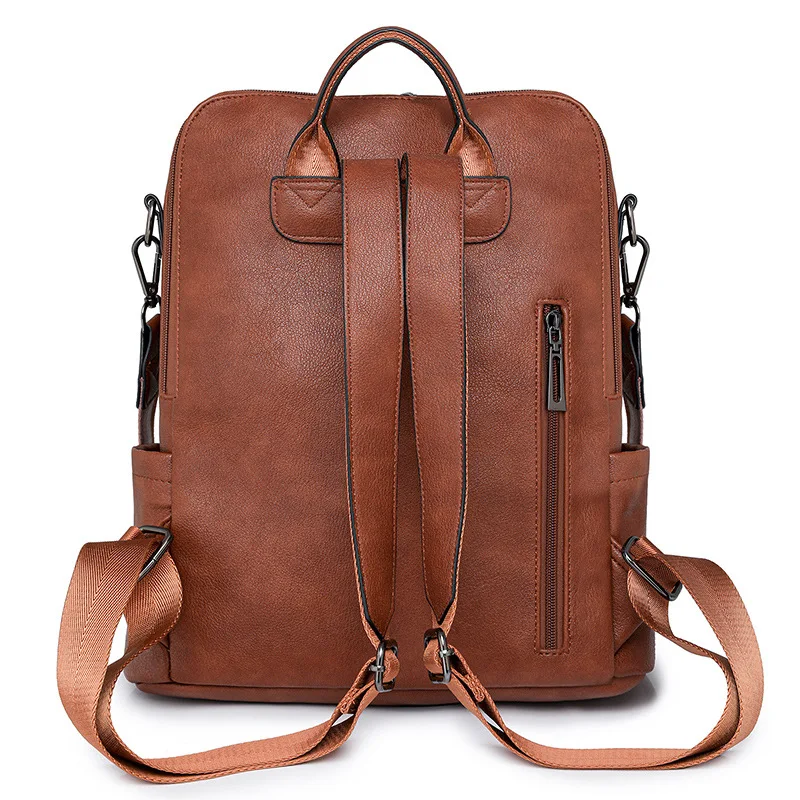 حقيبة ظهر نسائية من جلد البولي يوريثان، متعددة الجيوب، متعددة الوظائف، ذات سعة كبيرة لتخزين الكمبيوتر، حقيبة اليد والكتف #2