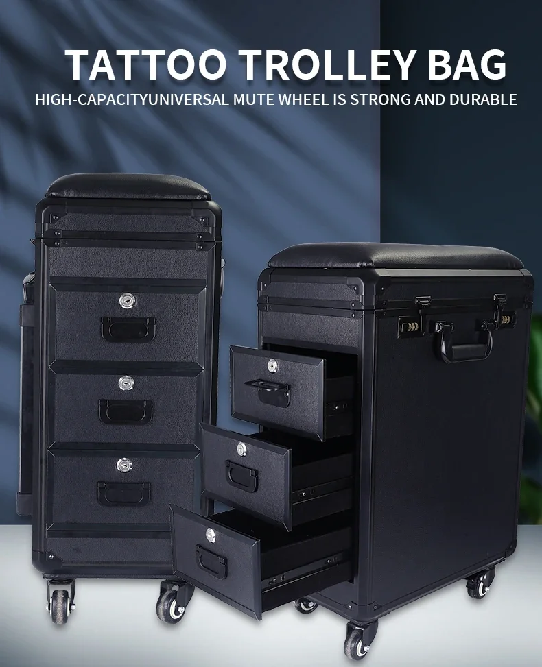 Removable Large Capacity Tattoo Trolley Box Artist Tool Storage Dual-Use Deformable Arm Holder Portable Suitcase