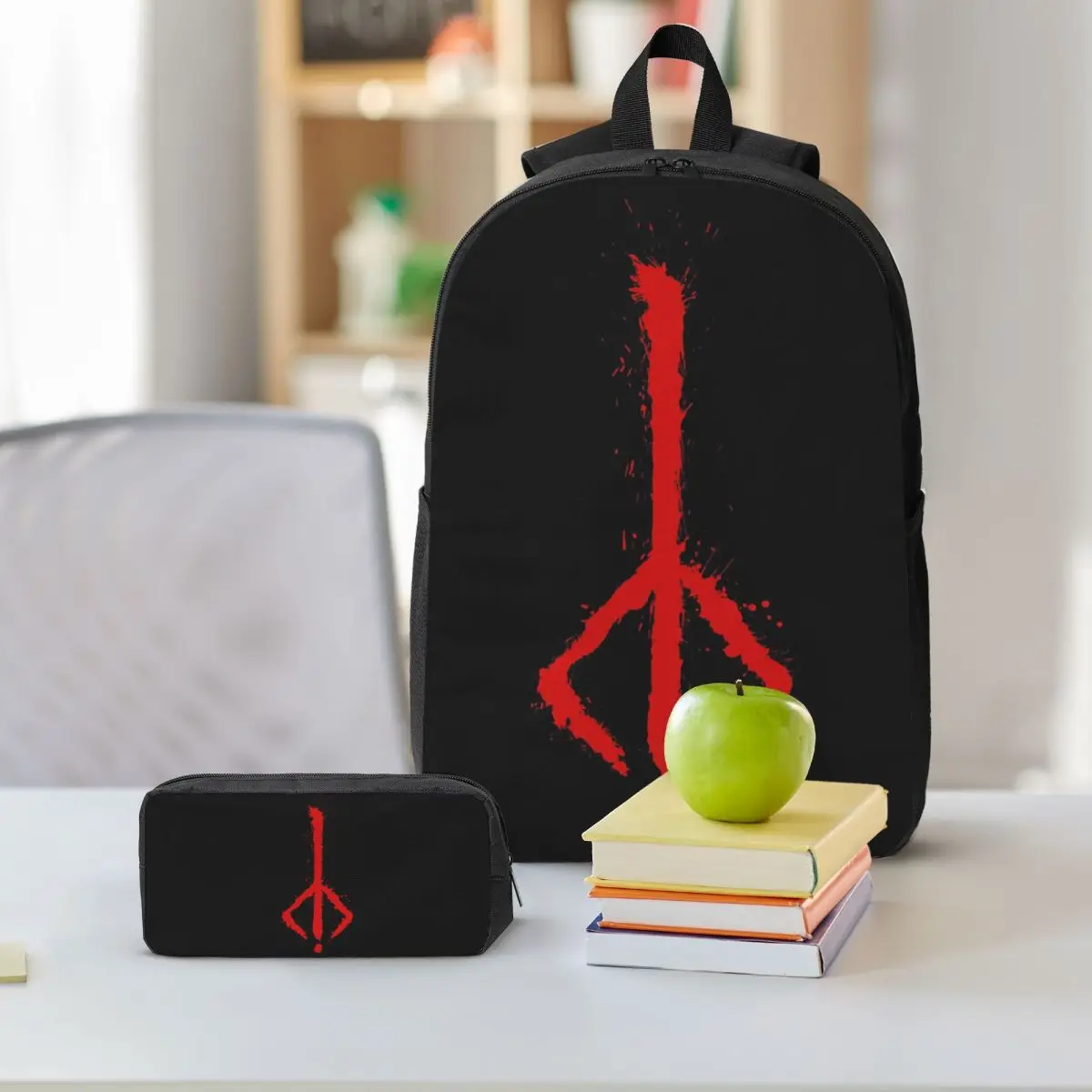 Bloodborne - Hunter Rune Backpack Boys Girls BookBag School Bag Shoulder Bags 3ps Insulated Lunch Bag Pencil Case