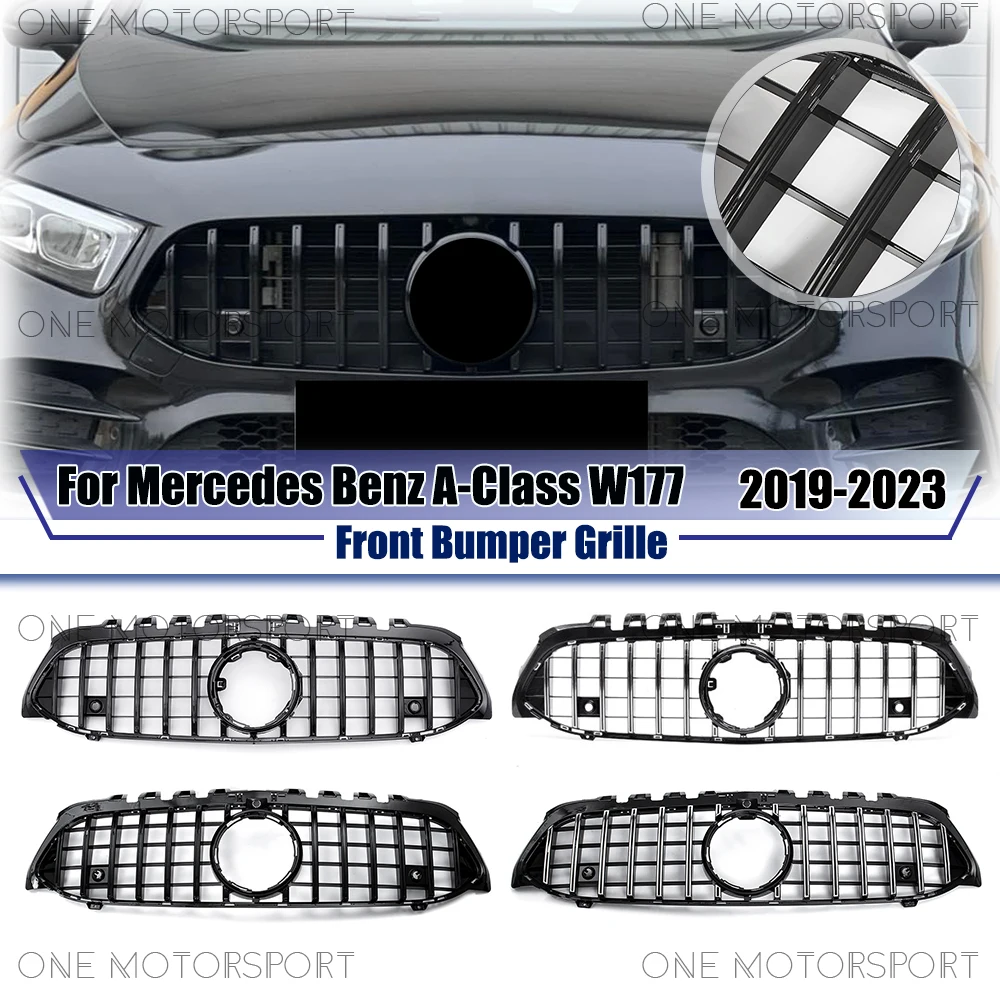 

Chrome Silver Upper Grille For Mercedes Benz A-Class W177 2019-2023 A200 A220 A250 A35 GTR Style Black Racing Bumper Grille