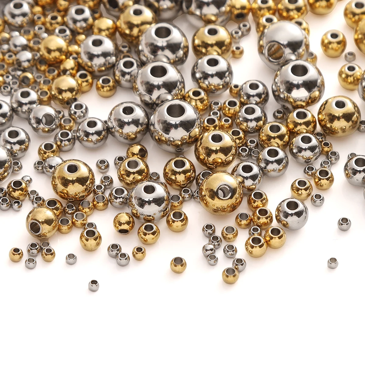 5-50pcs 2-10mm Rhodium/Gold Color Stainless Steel Round Beads Metal Loose Spacer Beads For Jewelry Making Diy Charms Accessories