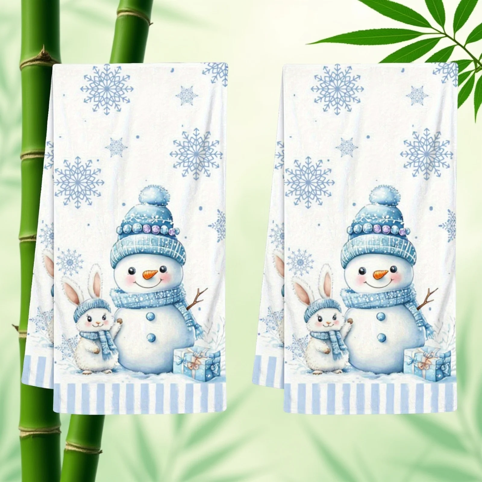 Christmas-themed kitchen towel set (2 packs), including snowflake, snowman and snow rabbit patterns, kitchen decoration