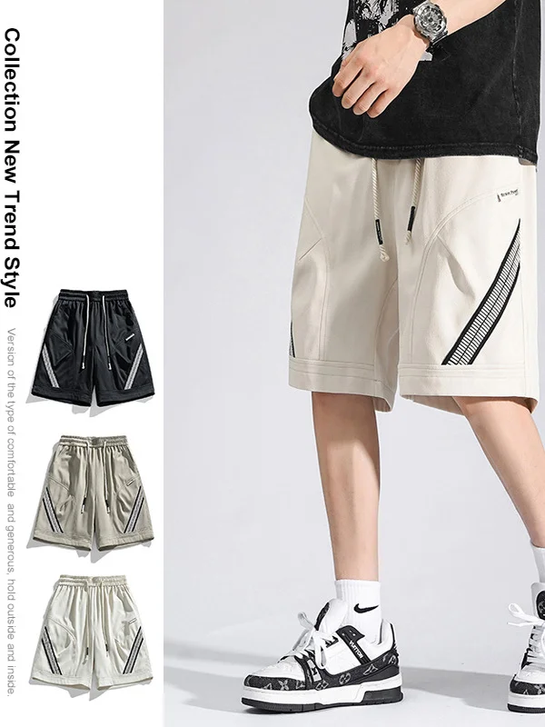 

Ice Silk Workwear orts Men's Summer Thin Breathable Loose Straight Leg Sports Mid-Pants Trendy Casual Outdoor Five-Quarter ...