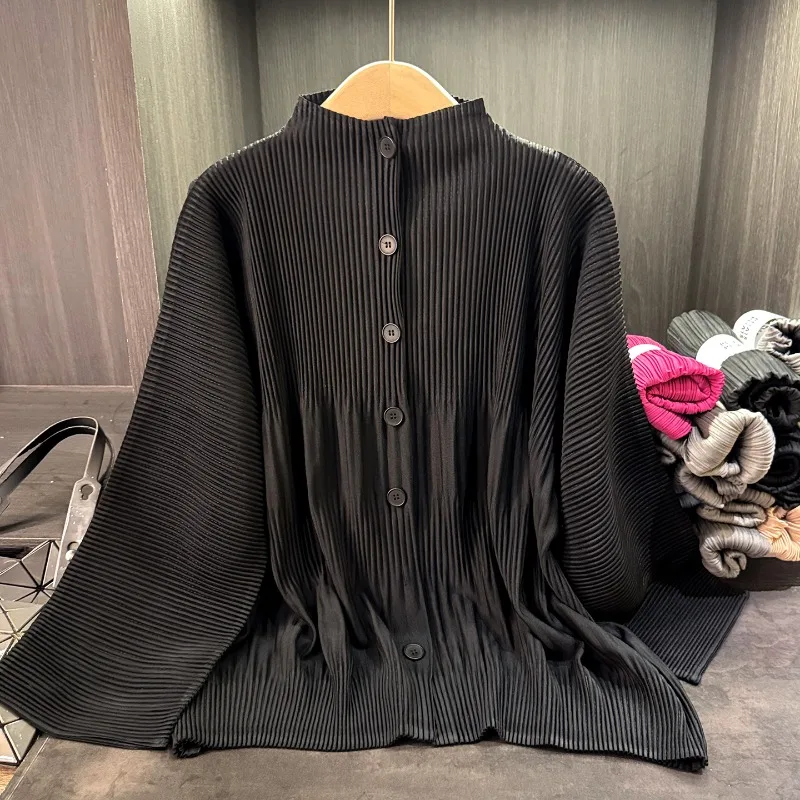 

Miyake осенне-зимняя новая женская куртка плиссированная с длинными рукавами черный однобортный кардиган простые повседневные универсальные толстые топы