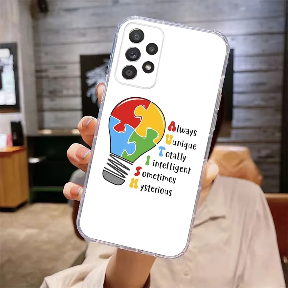 Puzzle Autism Awareness Phone Case For Samsung Galaxy A71,70,52,51,40,31,A50,30S,21S,Note20ultra Transparent Cover