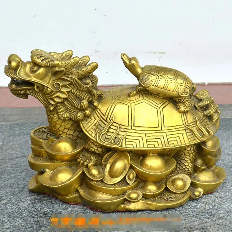 large HOME Living room Store FENG SHUI talisman golden dragon turtle COPPER statue Bring wealth good luck Town house