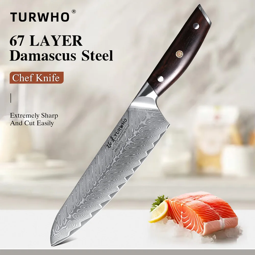 TURWHO 8-inch Professional Chef Knife Japanese 67 Layer Damascus Steel Super Sharp Meat Vegetable Kitchen Knives Cooking Tools
