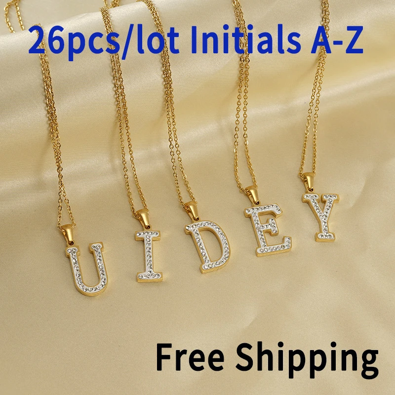 Wholesale 26 Letters Stainless Steel Zirconia Rhinestone Initial Necklace for Women Accessories Bulk Sale for Small Buisness