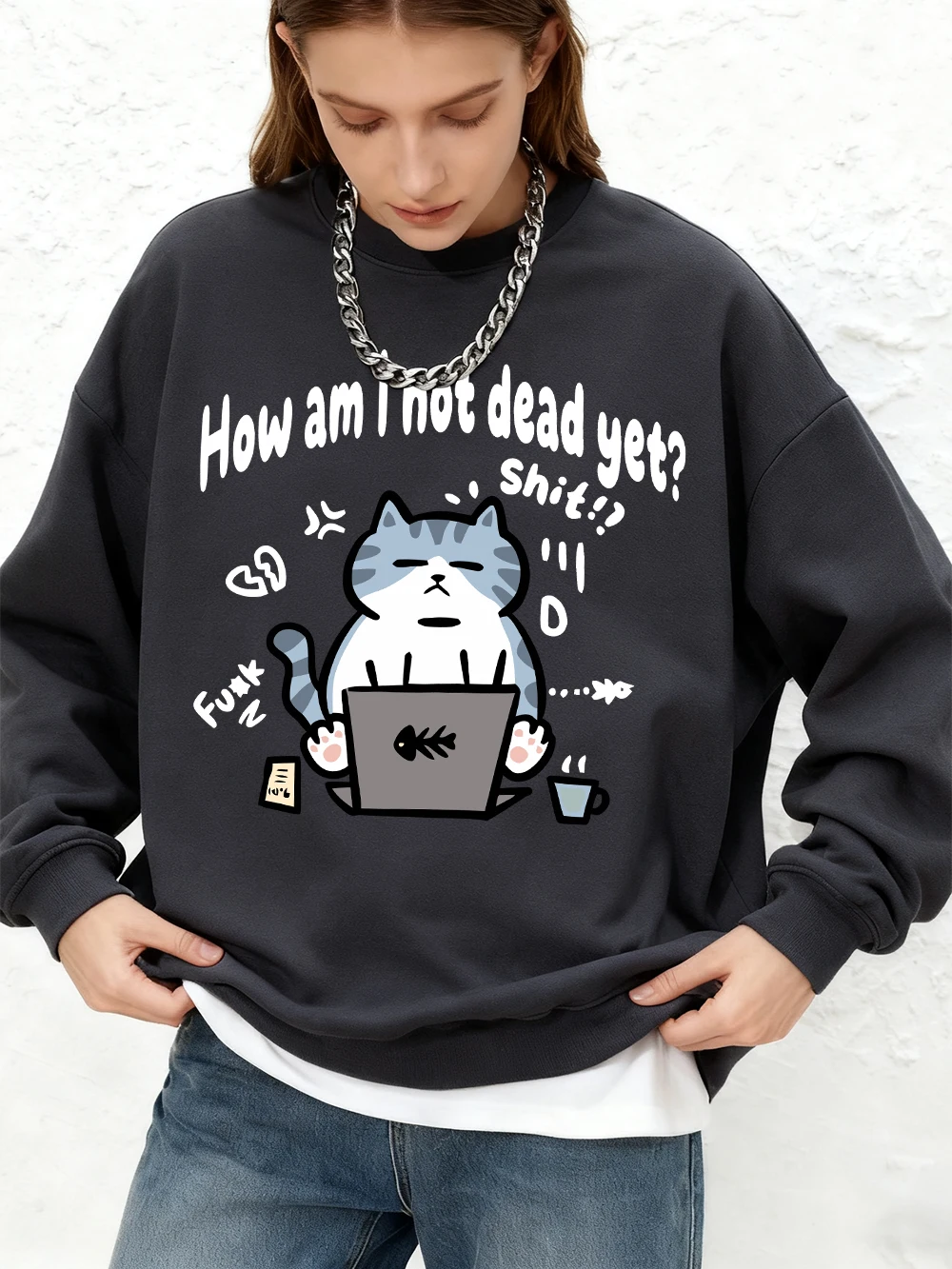 

Толстовки с капюшоном с принтом «Как, я не мерт, но кошачьи принты», женские зимние толстовки с круглым вырезом и длинными рукавами, большие топы для бега, базовая теплая одежда