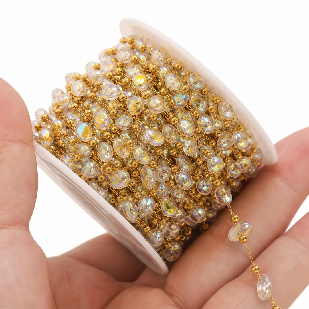 Jewelry Making Gemstones - 1Meter Crystal Stainless Steel Chain Irregular