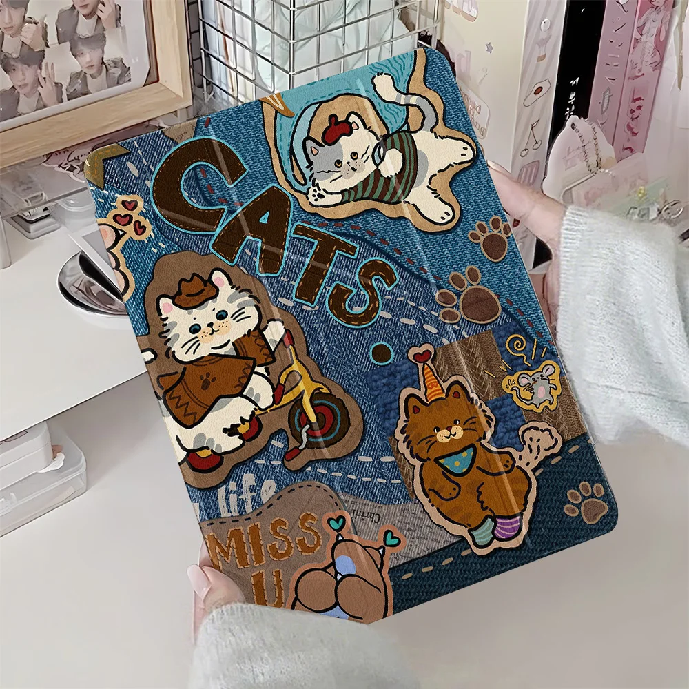 Y-fold Cowboy Kitten Clear Case For iPad Air 11 13 M4 M3 M2 2026 2025 2024 Mini 7 6 iPad 10th 11th Gen Air 2 5 4 3 Holder Cover