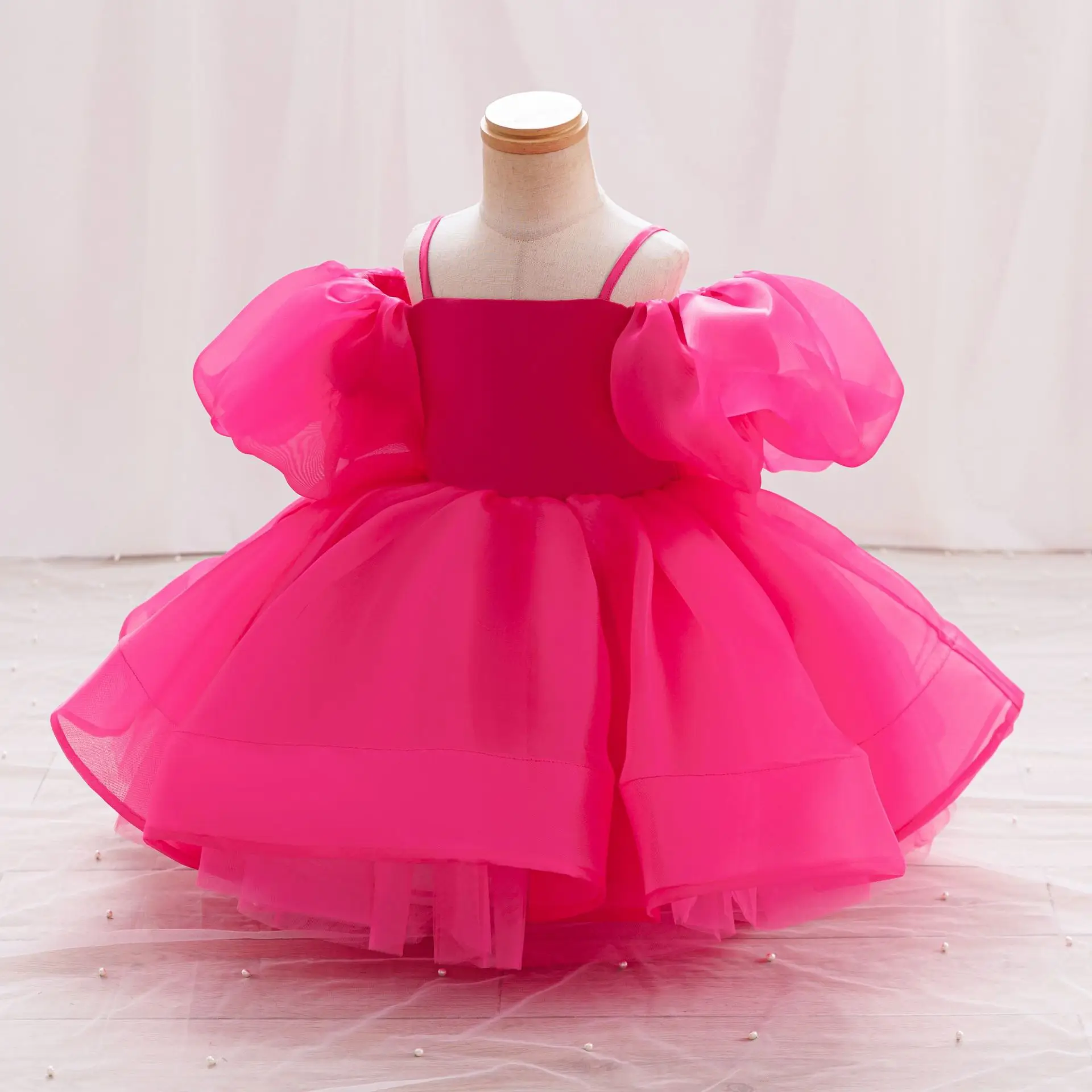 HETISO Children's Dresses Puff Sleeve Sling Princess Birthday Party Tulle Dress For Girls Performance Fluffy Gown 2-6 Years