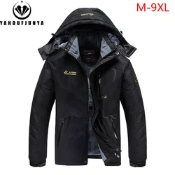 2024 Winter Men Windbreak Plus Thick Warm Soft Jacket Hiking Men Outdoor Skiing Camping Removable Hooded Jacket Coat Male 8XL