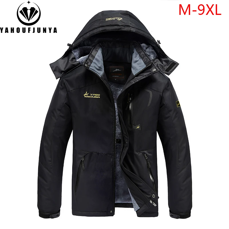 2024 Winter Men Windbreak Plus Thick Warm Soft Jacket Hiking Men Outdoor Skiing Camping Removable Hooded Jacket Coat Male 8XL