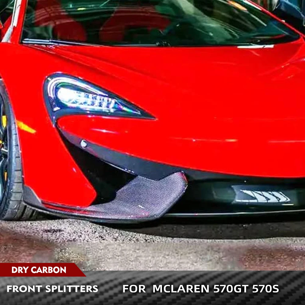 

Передние сплиттеры автомобиля из сухого углеродного волокна для McLaren 570 570S 570GT 2015-20, передний бампер, канаты, сплиттеры, фартуки для губ