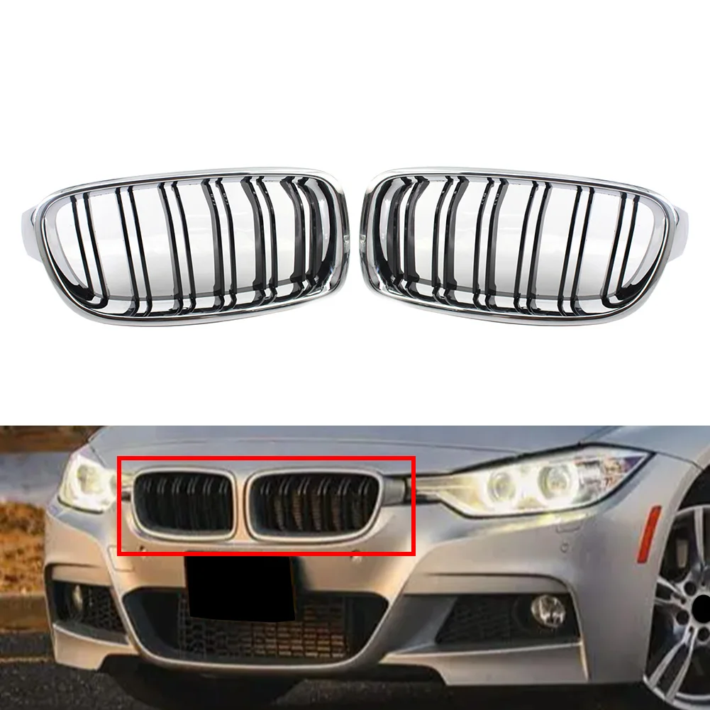 1 Pair Front Bumper Kidney Grille With Chrome Frame For BMW 3 Series F30 F31 320i 328i 335i 2012-2018 Not For GT F34/M3 Models