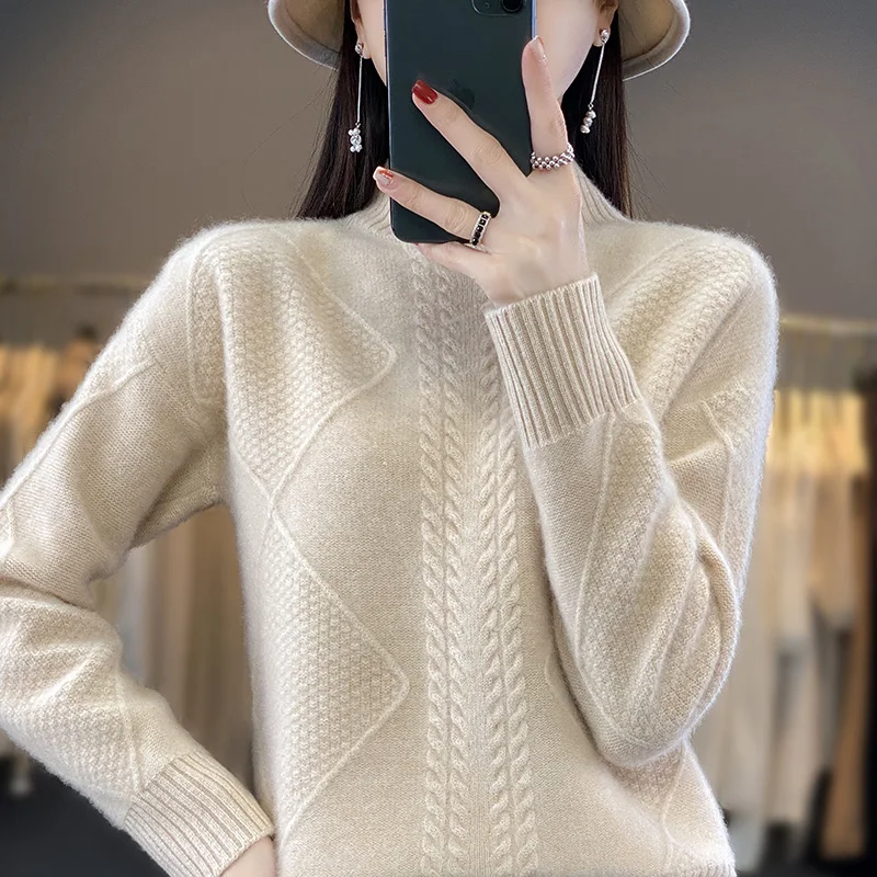 New Cashmere Sweater Women's Turtleneck Pullover Women's Casual Fashion Long Knitwear Women's Autumn And Winter Korean Version