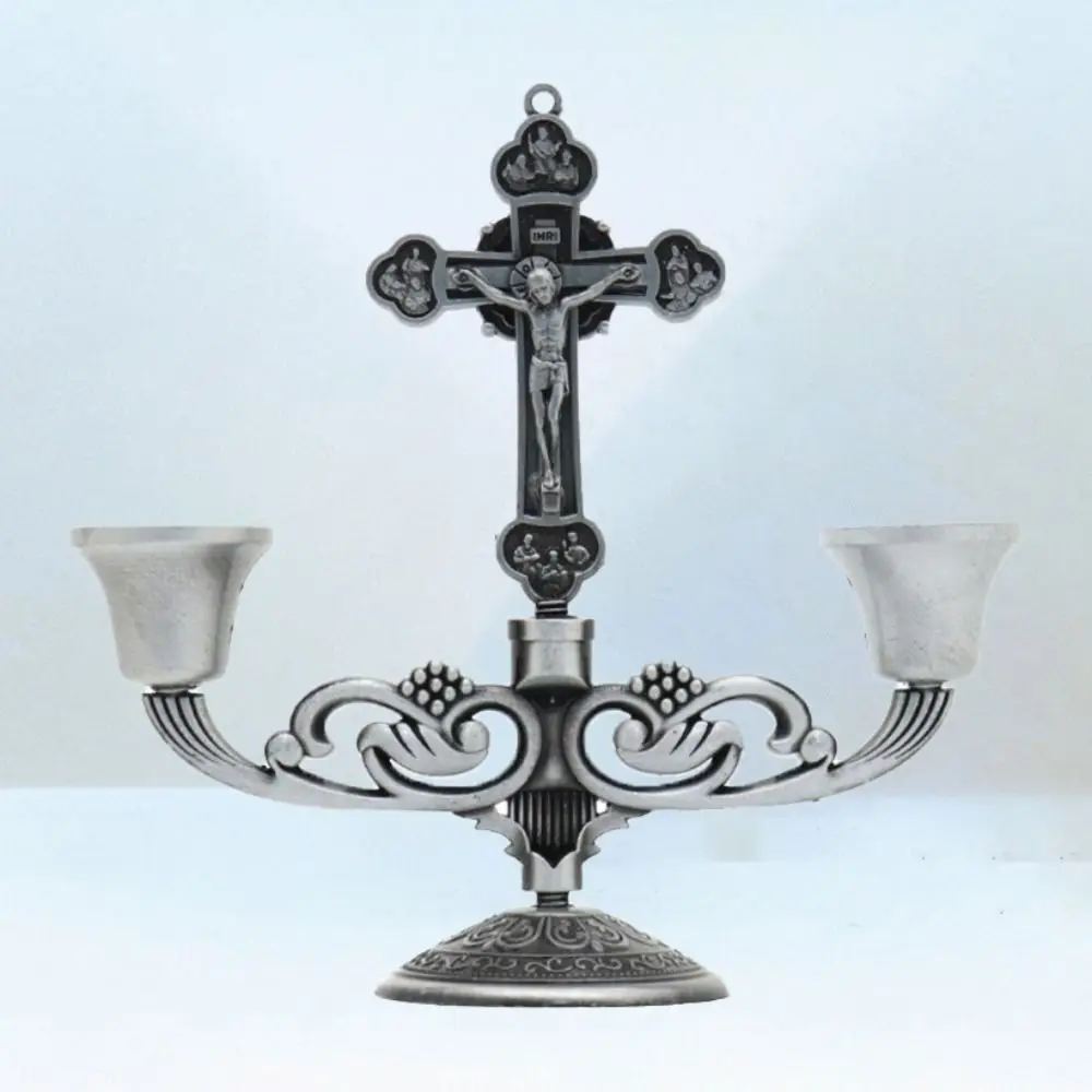 With Handle Christian Candle Holders Classical Easy to Carry Crucifix Table Stand Anti-rust Table Candlesticks Ornament